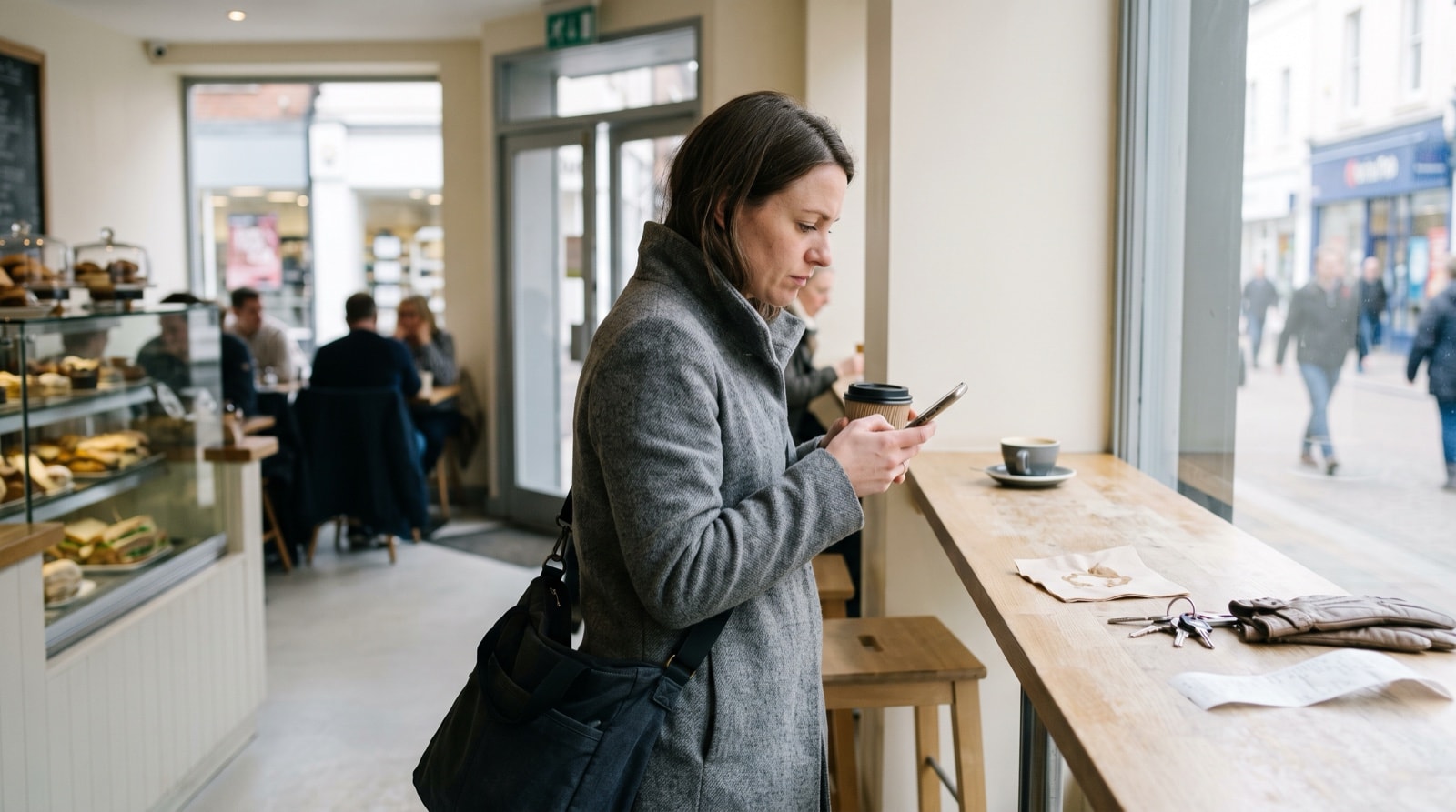 A man at his kitchen table on a Saturday morning weighs up two accounting firms' websites on a laptop and a phone without contacting either of them.