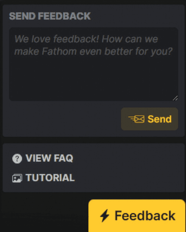 An empty in-app feedback widget with a prompt, a free text box and a send button.