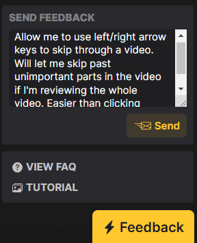 The same feedback widget filled in with a request that states the change wanted and the reason for it.